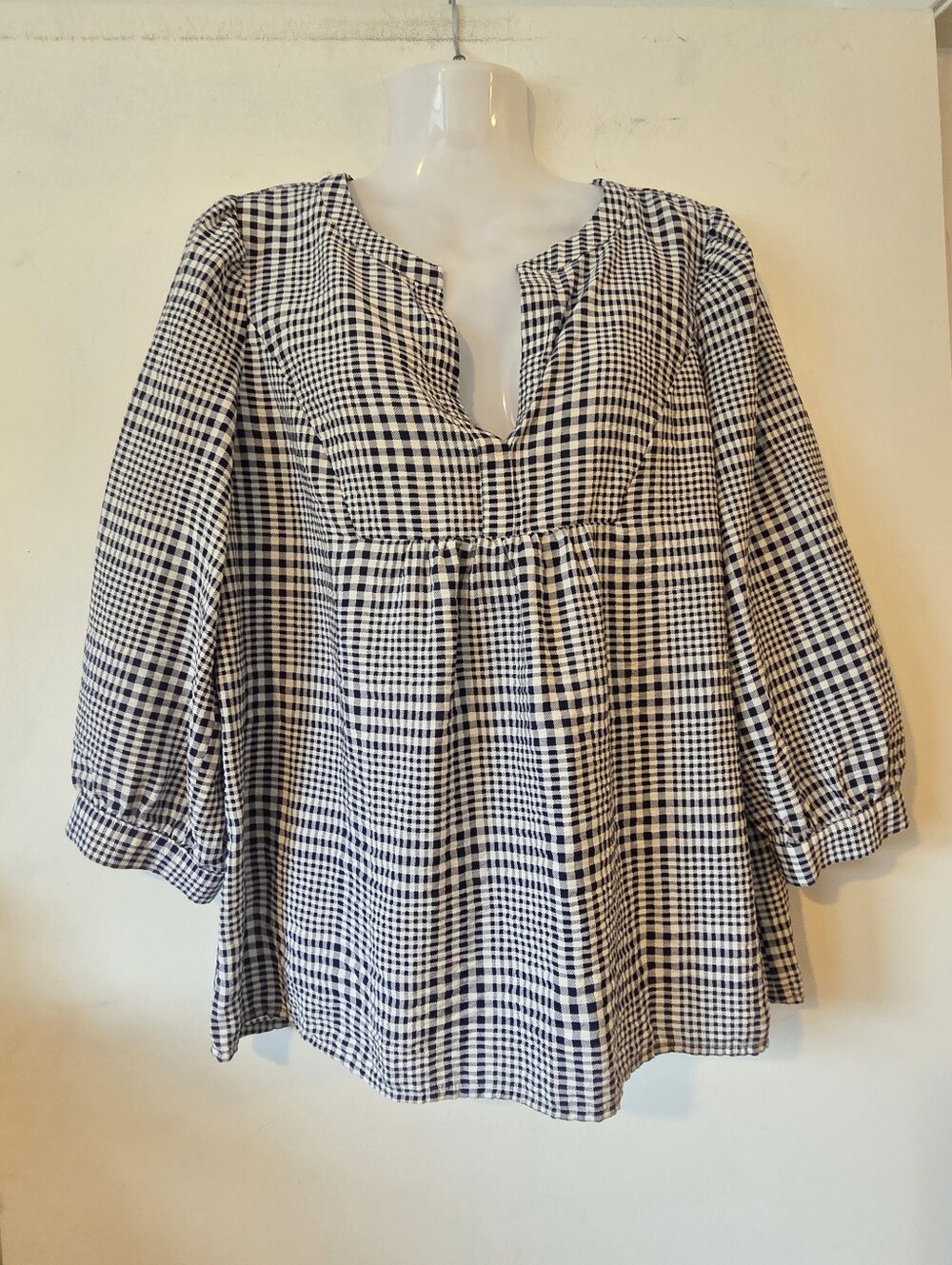 St. John's Bay Navy & White Check Popover Top